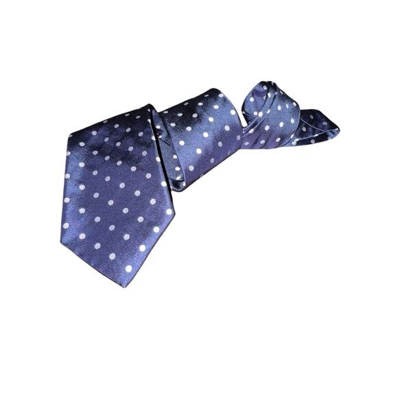 Paul Fredrick Silk Tie Made in USA Navy Blue White Polka Dot Mens Necktie Career - Picture 2 of 8